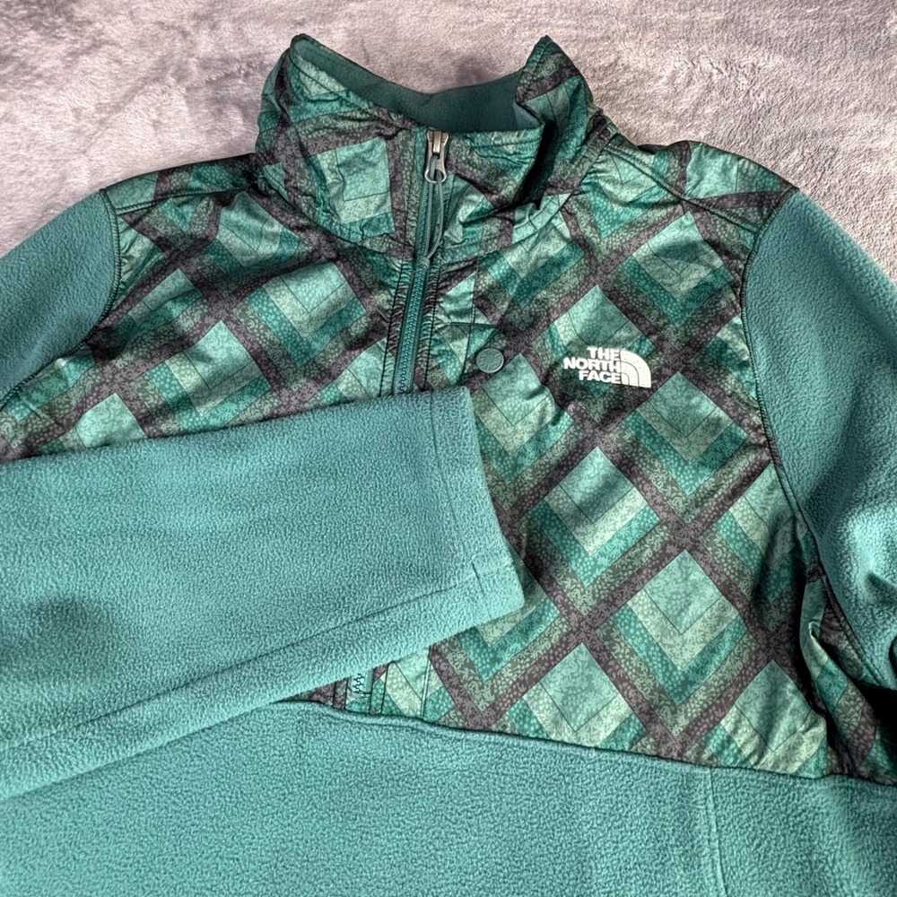 The North Face Fleece Pullover Womens XL Teal Green Geometric 1/4 Zip NF006718